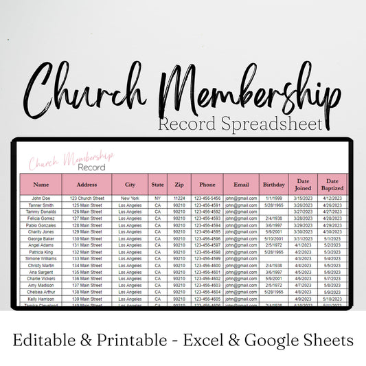 Church Membership Record Google Sheet