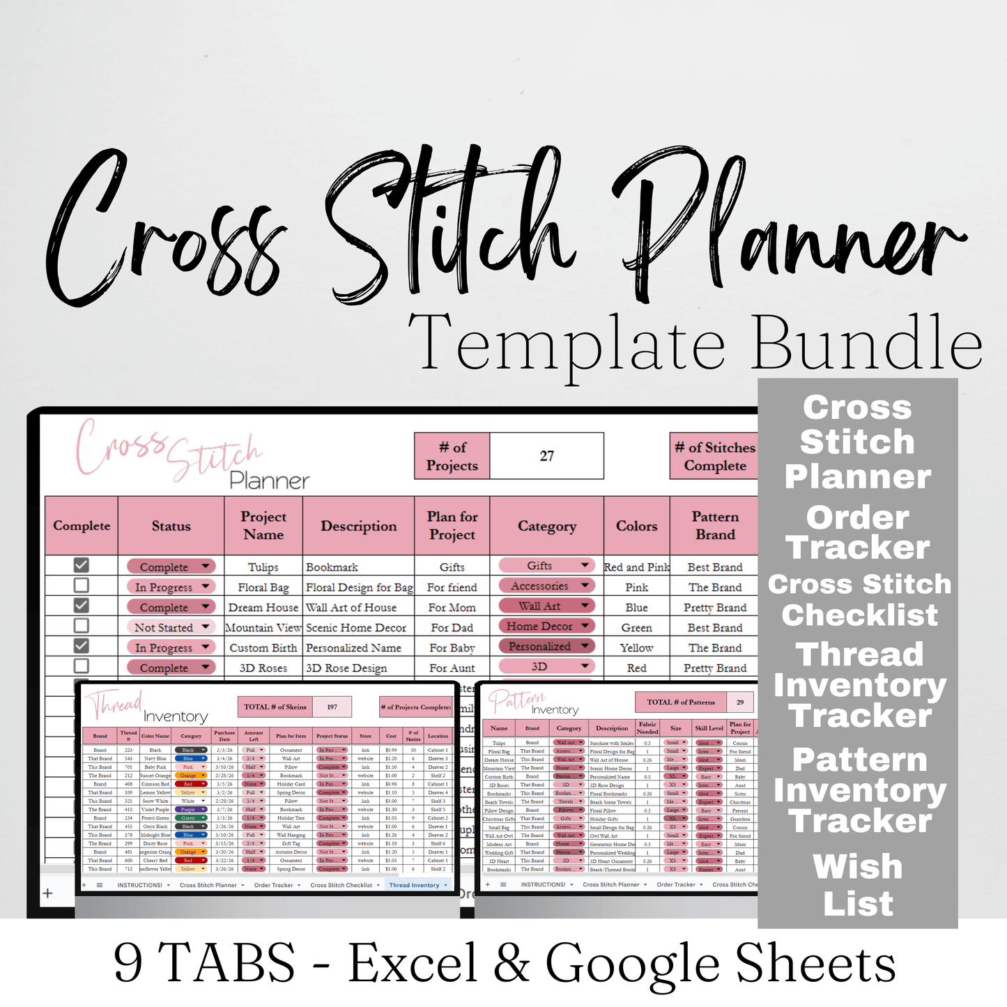 Cross Stitch Planner Template Google Sheet and Excel Spreadsheet