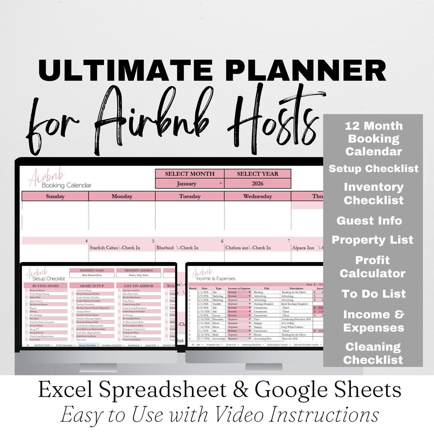 Ultimate Airbnb Planner Template Google Sheets Excel Spreadsheet