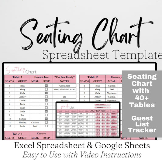 Seating Chart Template and Guest List for Google Sheets and Excel Spreadsheet