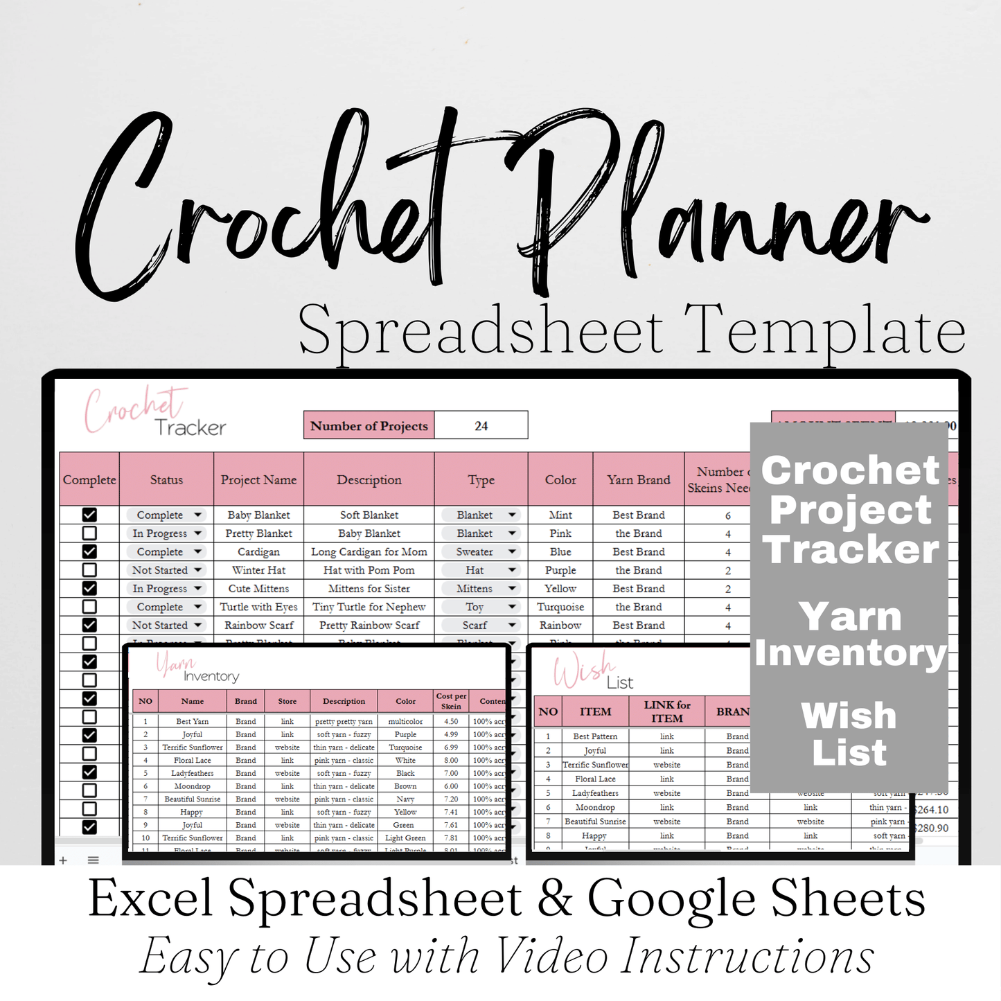 Crochet Planner Template Google Sheet and Excel Spreadsheet
