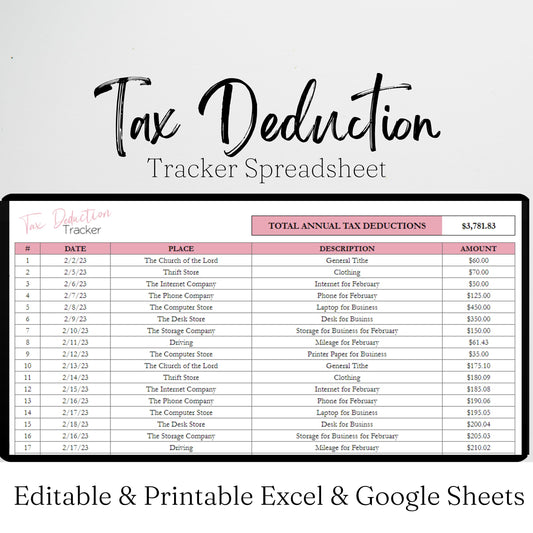 Tax Deduction Google Sheet and Excel Spreadsheet