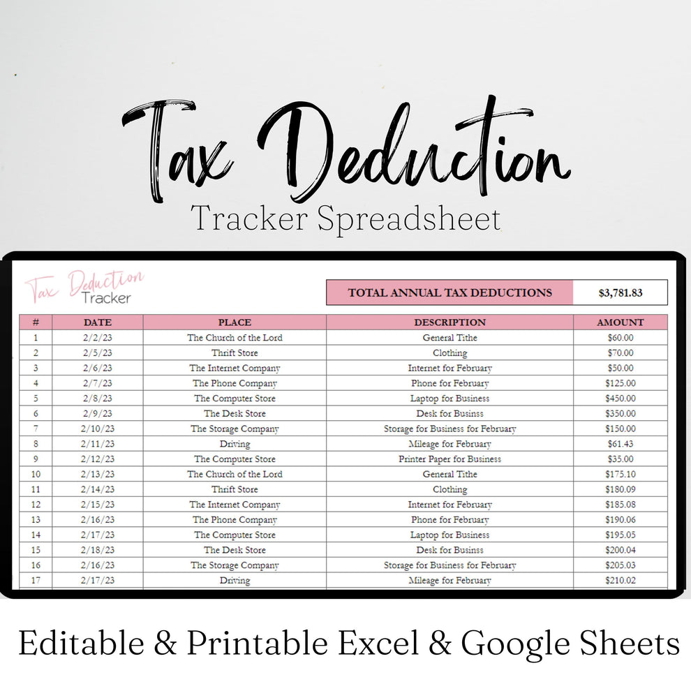 Tax Deduction Google Sheet and Excel Spreadsheet Savvy and Thriving