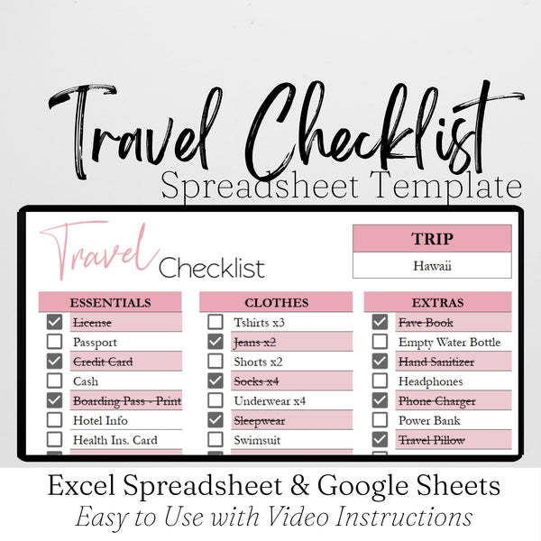 Travel Checklist Template Google Sheets and Excel Spreadsheet – Savvy ...