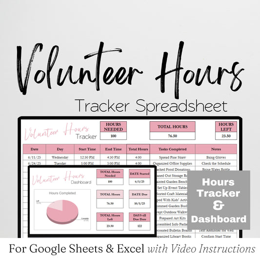 Volunteer Hours Log Template Google Sheets and Excel Spreadsheet