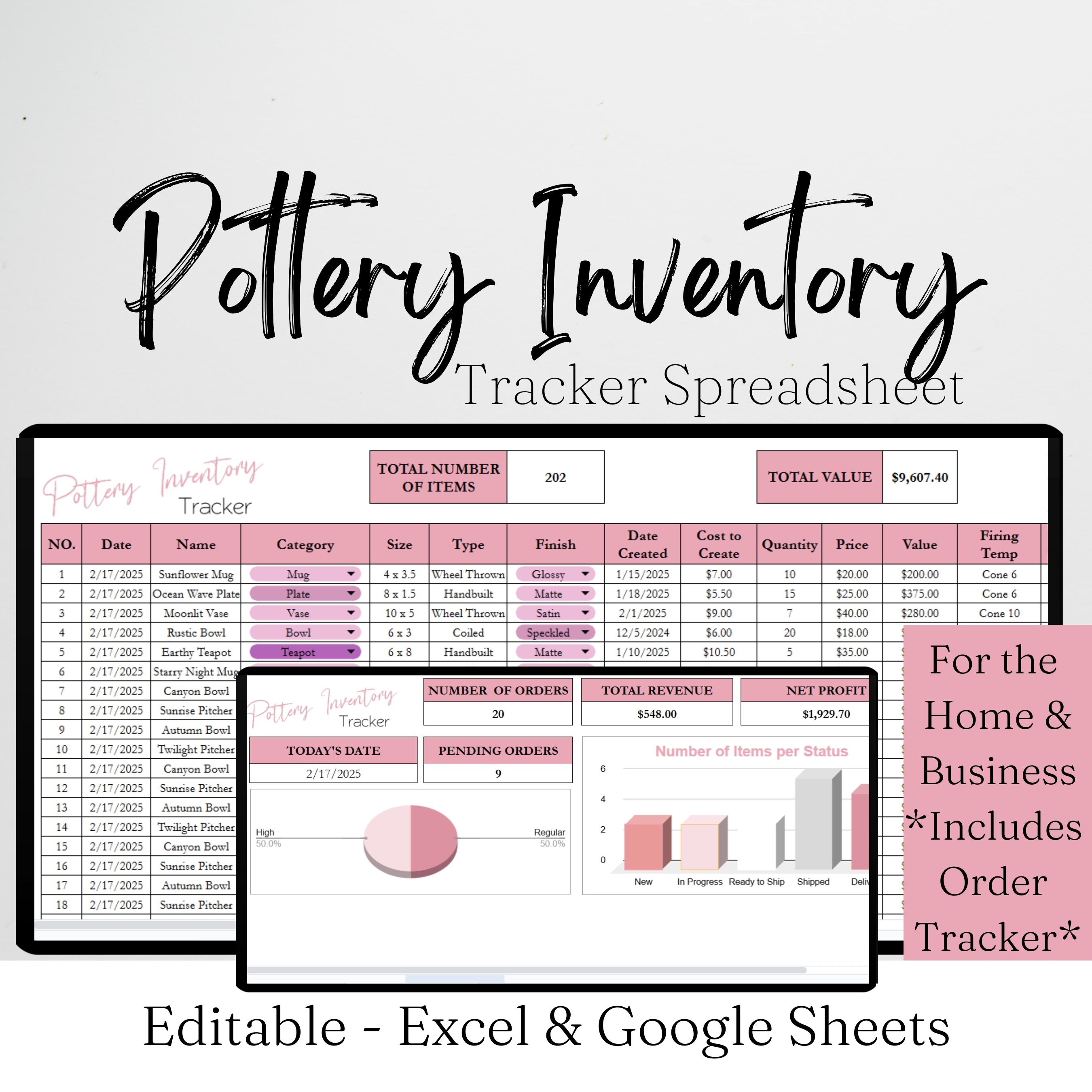 Pottery Inventory Tracker Template Google Sheet and Excel Spreadsheet ...