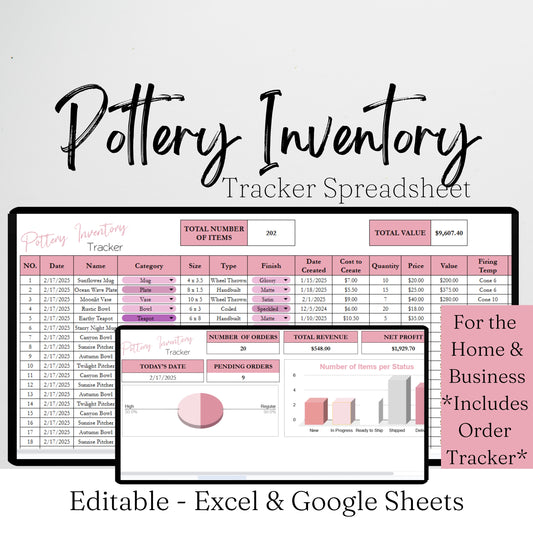 Pottery Inventory Tracker Template Google Sheet and Excel Spreadsheet