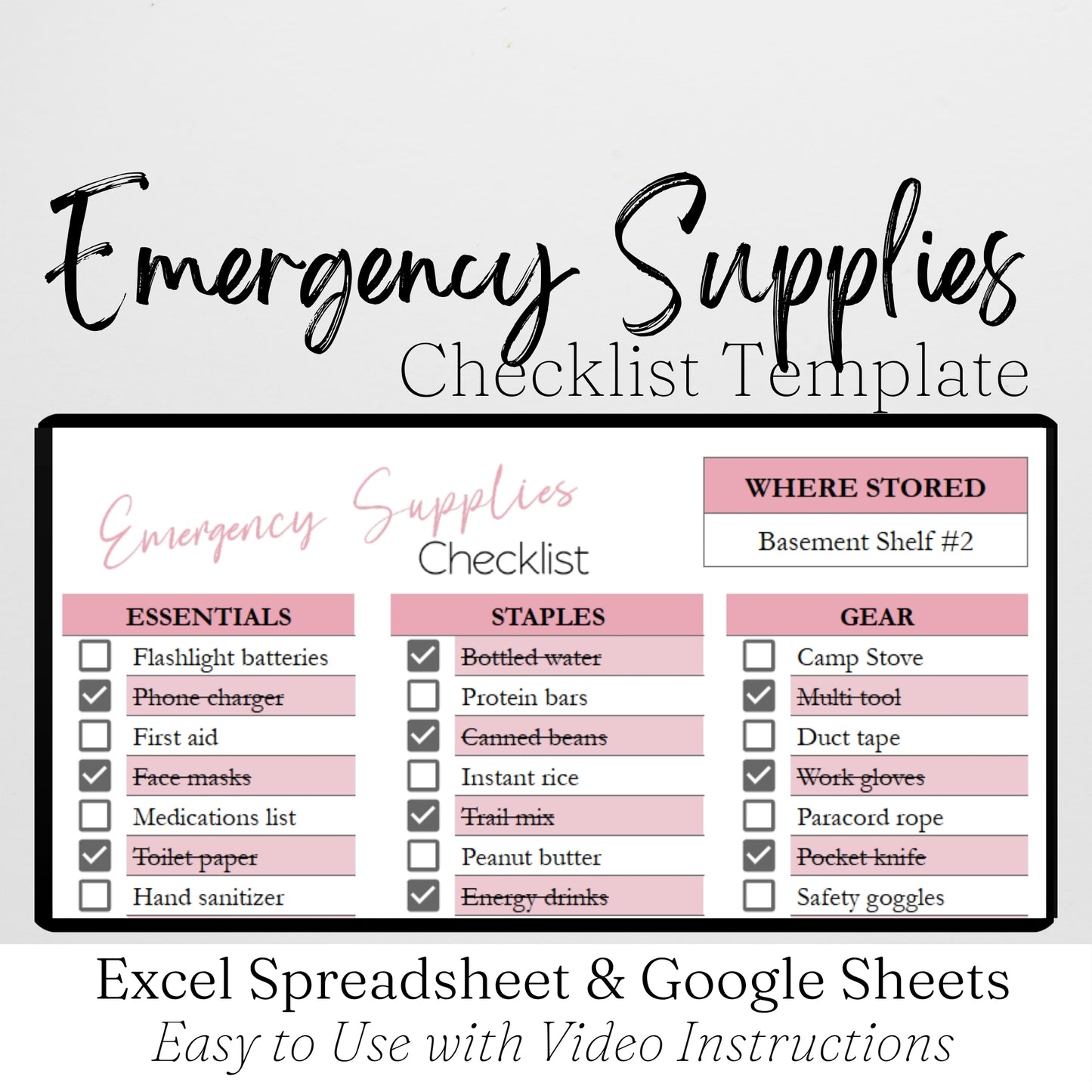 Emergency Supplies Kit Checklist Spreadsheet Template Google Sheets and Excel Spreadsheet