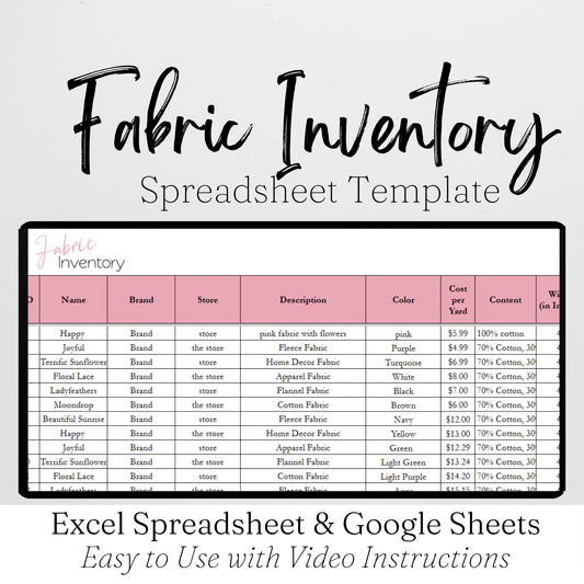 Fabric Inventory Tracker Google Sheet and Excel Spreadsheet