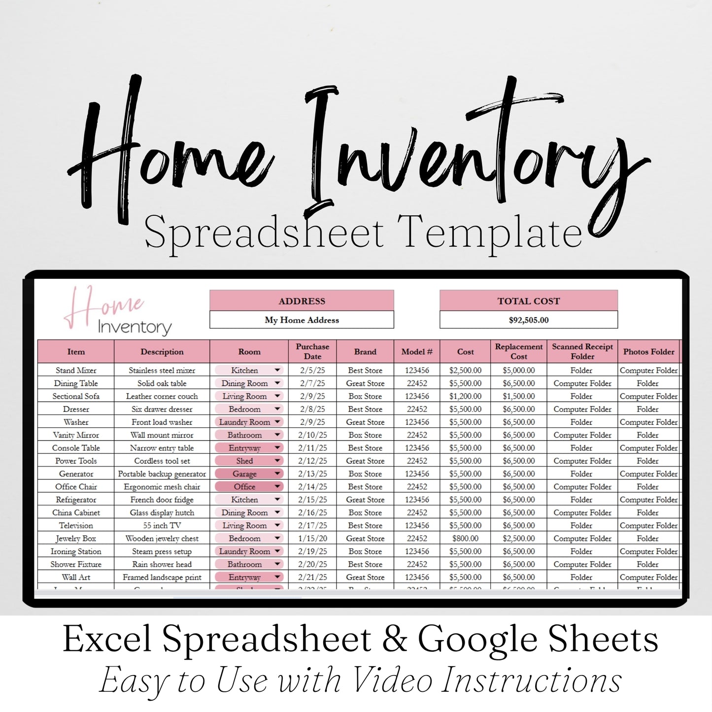 Home Inventory Checklist Template Google Sheets Excel Spreadsheet