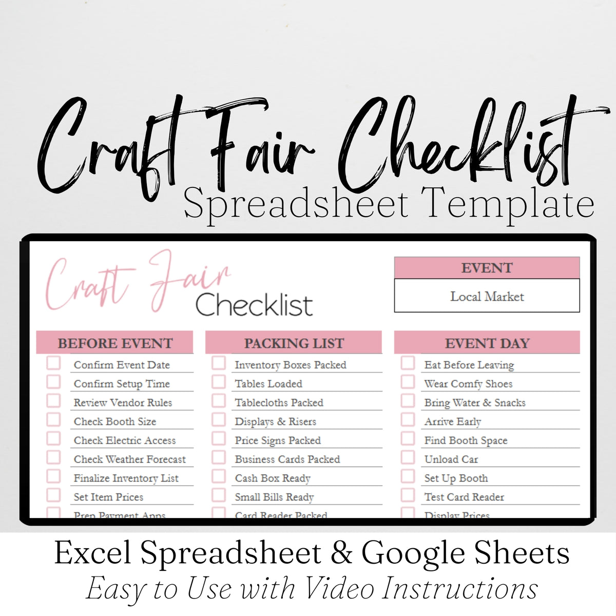 Craft Fair Checklist Template Google Sheets and Excel Spreadsheet ...