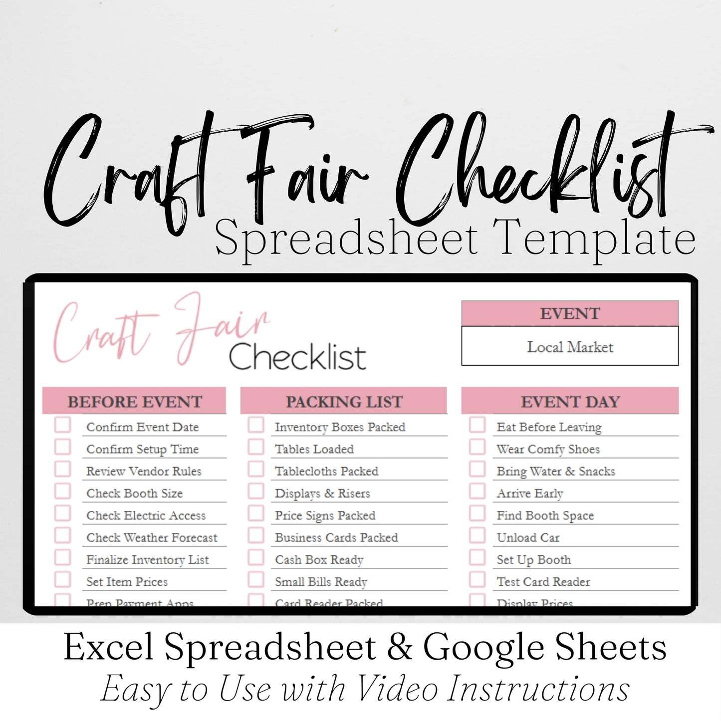 Craft Fair Checklist Template Google Sheets and Excel Spreadsheet