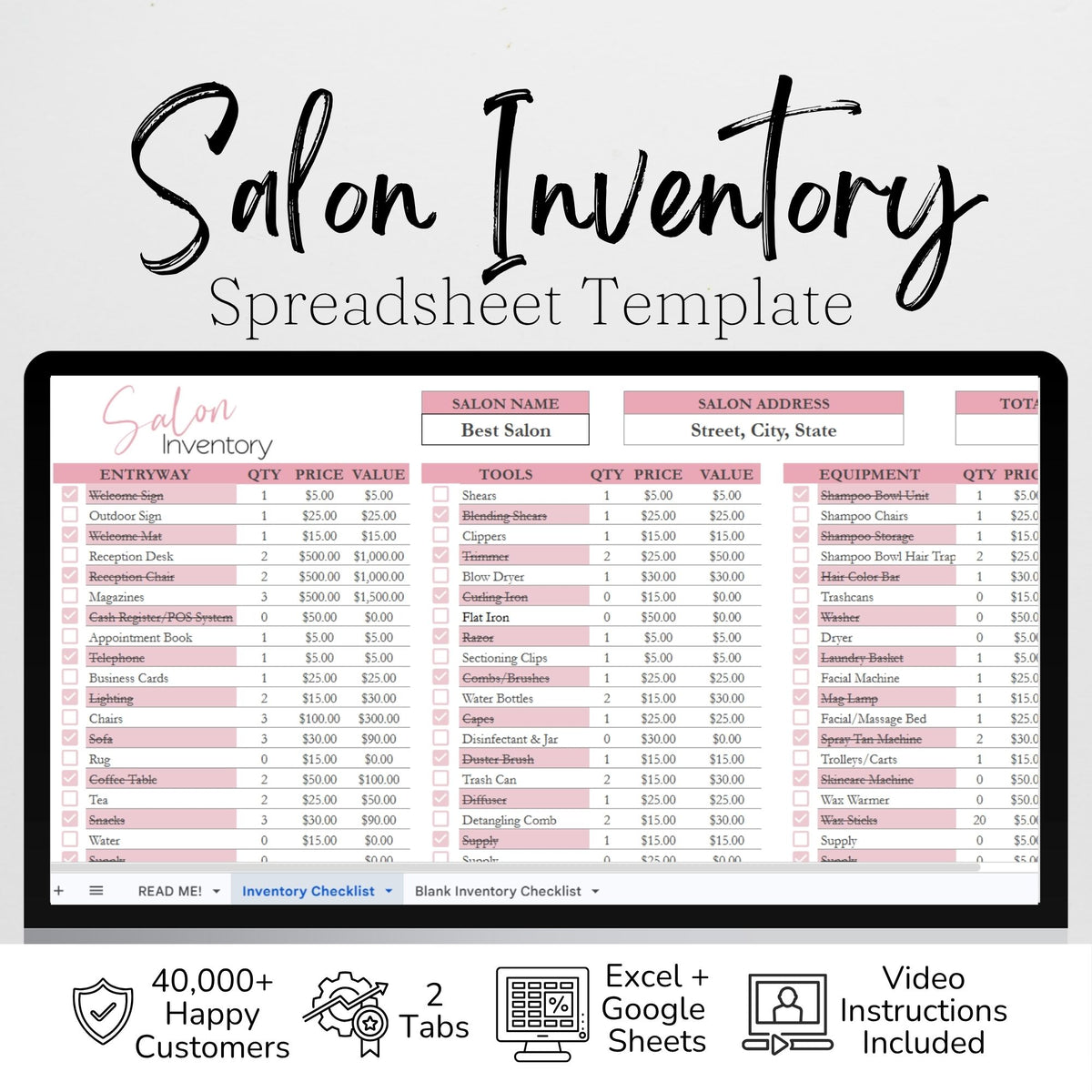 Salon Inventory Tracker Google Sheet and Excel Spreadsheet Template ...