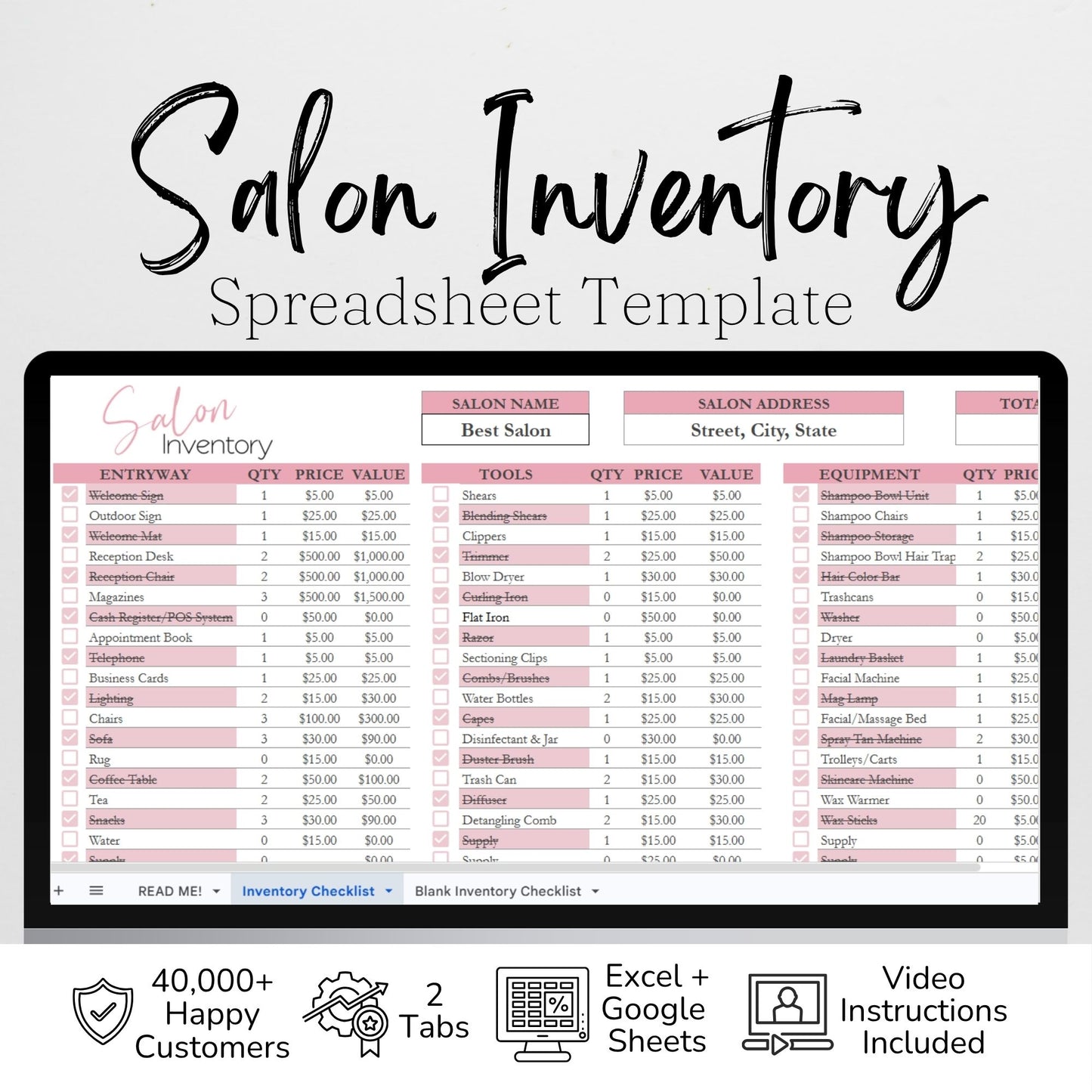 Salon Inventory Tracker Google Sheet and Excel Spreadsheet Template
