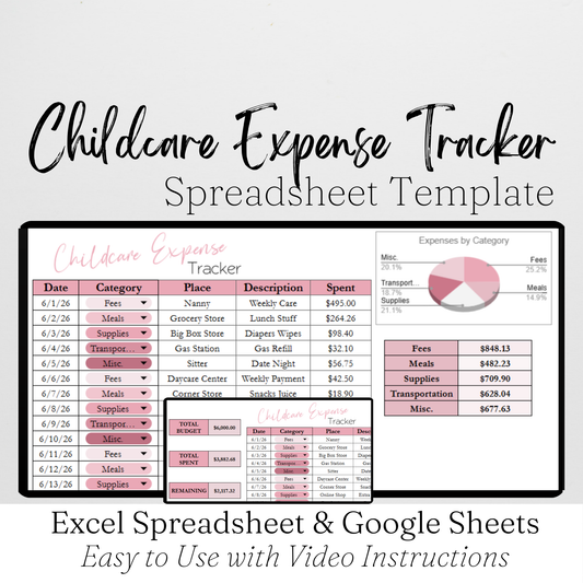 Childcare Expense Tracker Google Sheets and Excel Spreadsheet Template