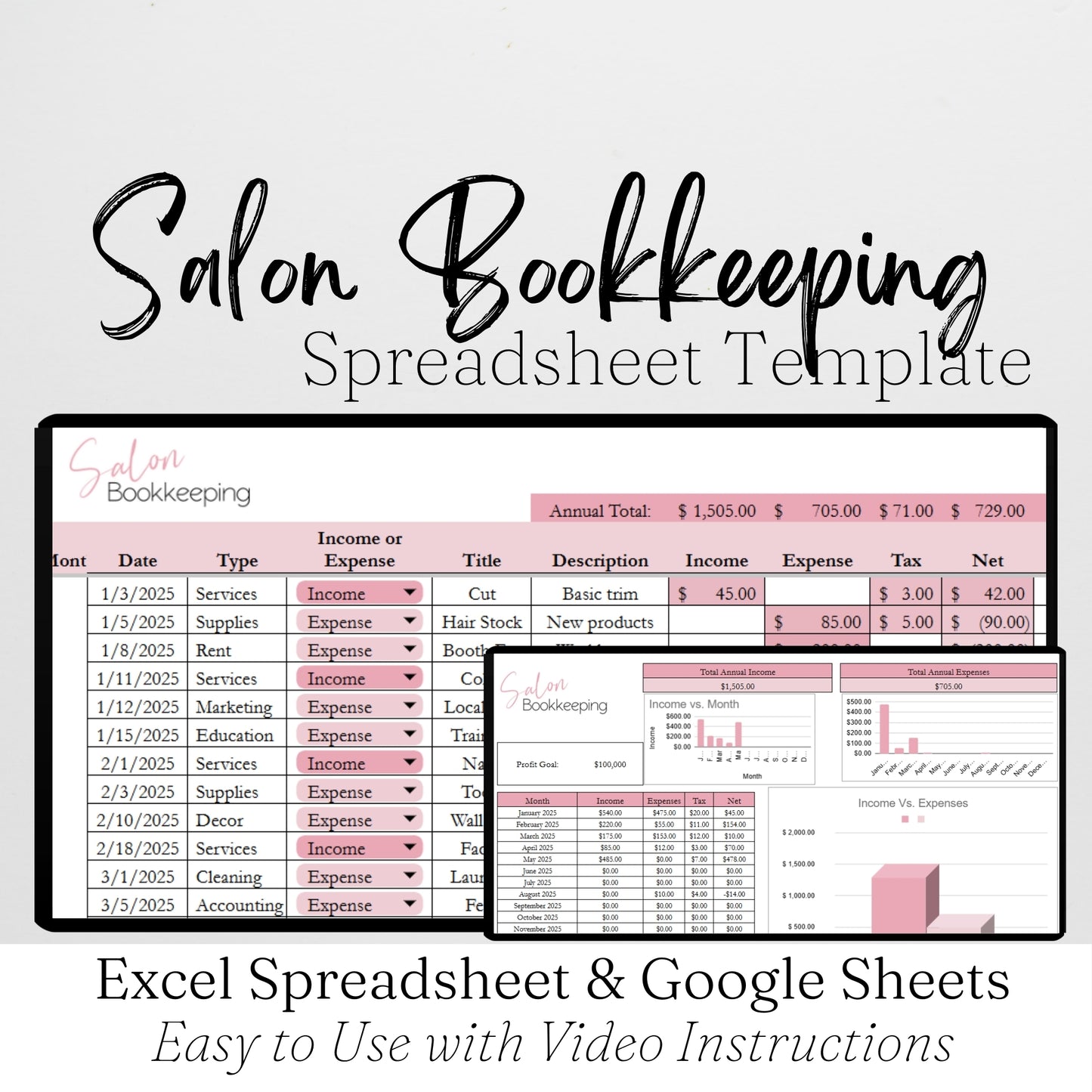 Salon Bookkeeping Template Spreadsheet Google Sheet