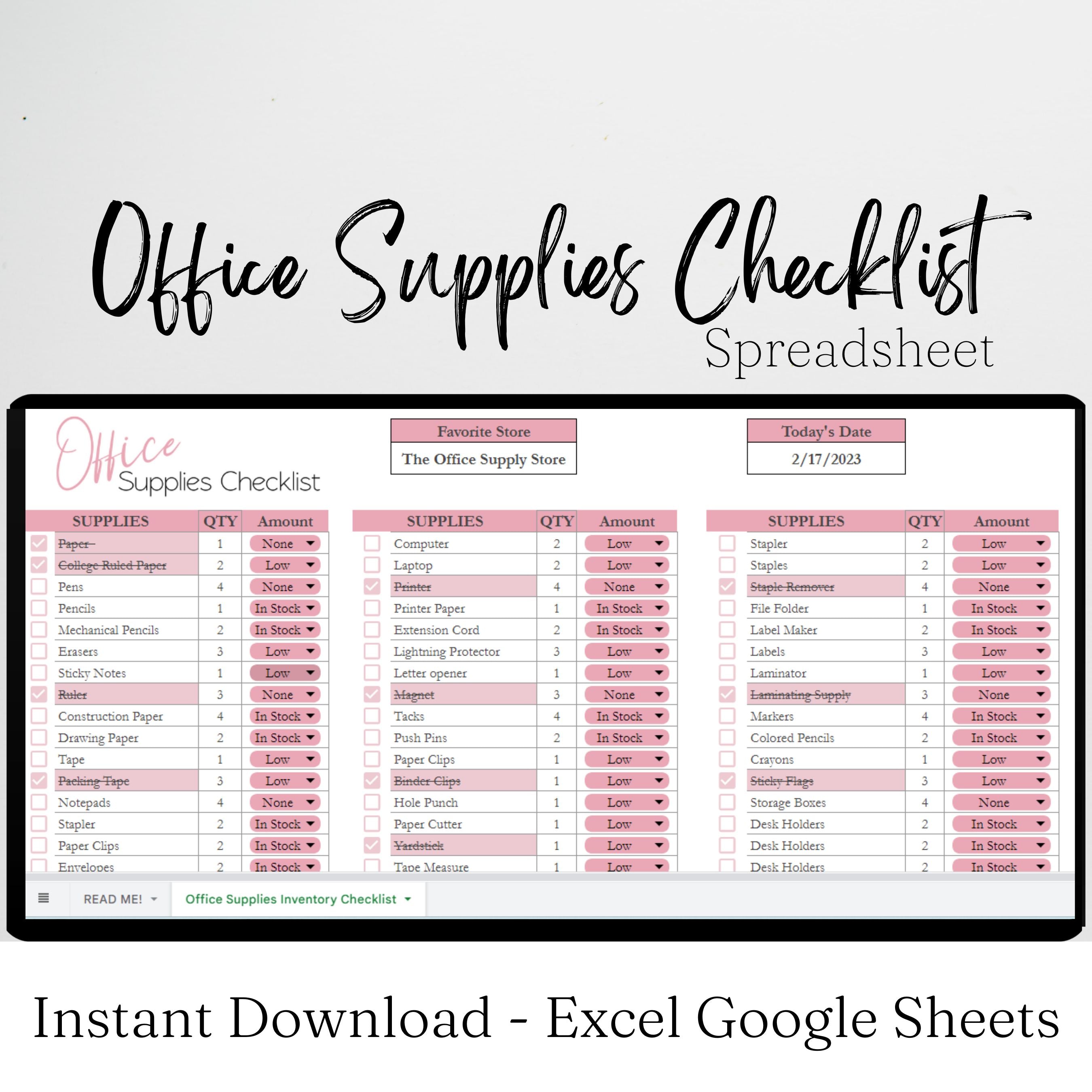 Office Supplies Checklist Google Sheet and Excel Spreadsheet – Savvy ...