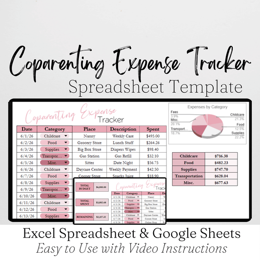 Coparenting Expense Tracker Google Sheets and Excel Spreadsheet Template