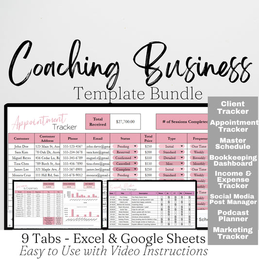 Coaching Business Template Bundle Google Sheet and Excel Spreadsheet