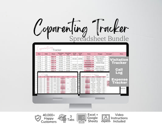 Co-Parenting Tracker | Child Custody Visitation, Expenses, Phone Call Log Google Sheets & Excel Spreadsheet Template | Divorce Planner