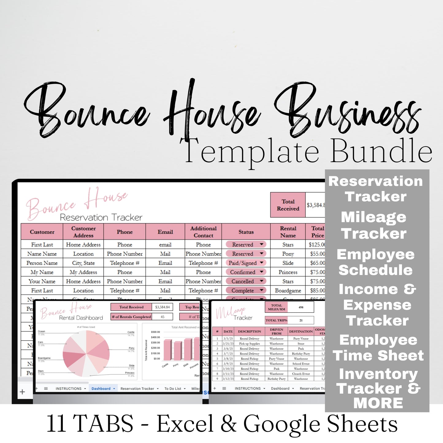 Bounce House Business Planner Template Google Sheet and Excel Spreadsheet