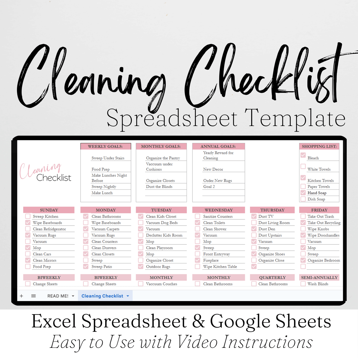 Cleaning Checklist Template Google Sheets Excel Spreadsheet – Savvy and ...