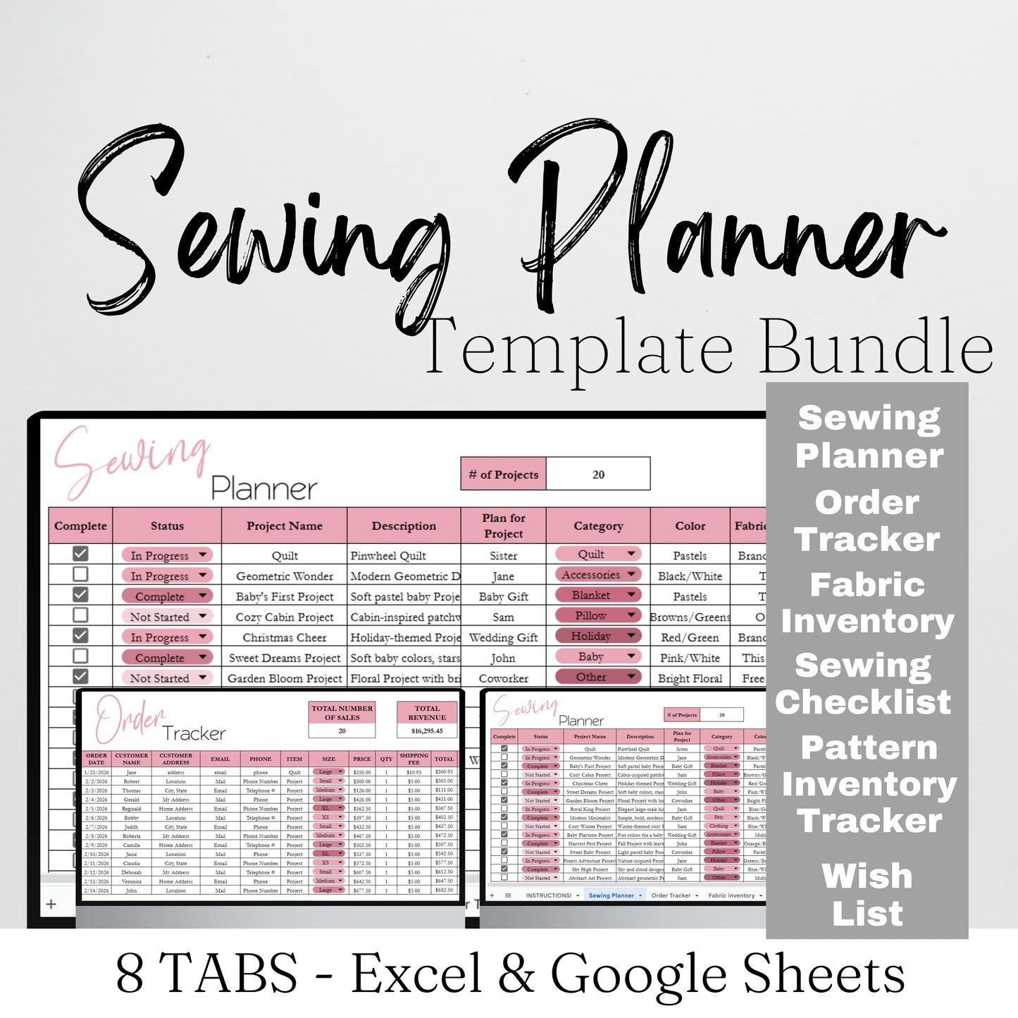 Sewing Planner Template Google Sheet and Excel Spreadsheet