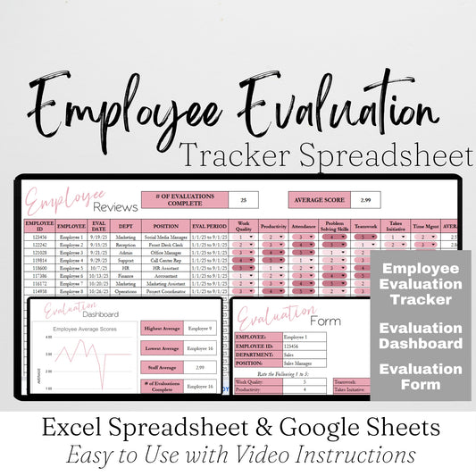 Employee Evaluation Tracker Template Google Sheets and Excel Spreadsheet - Performance Review