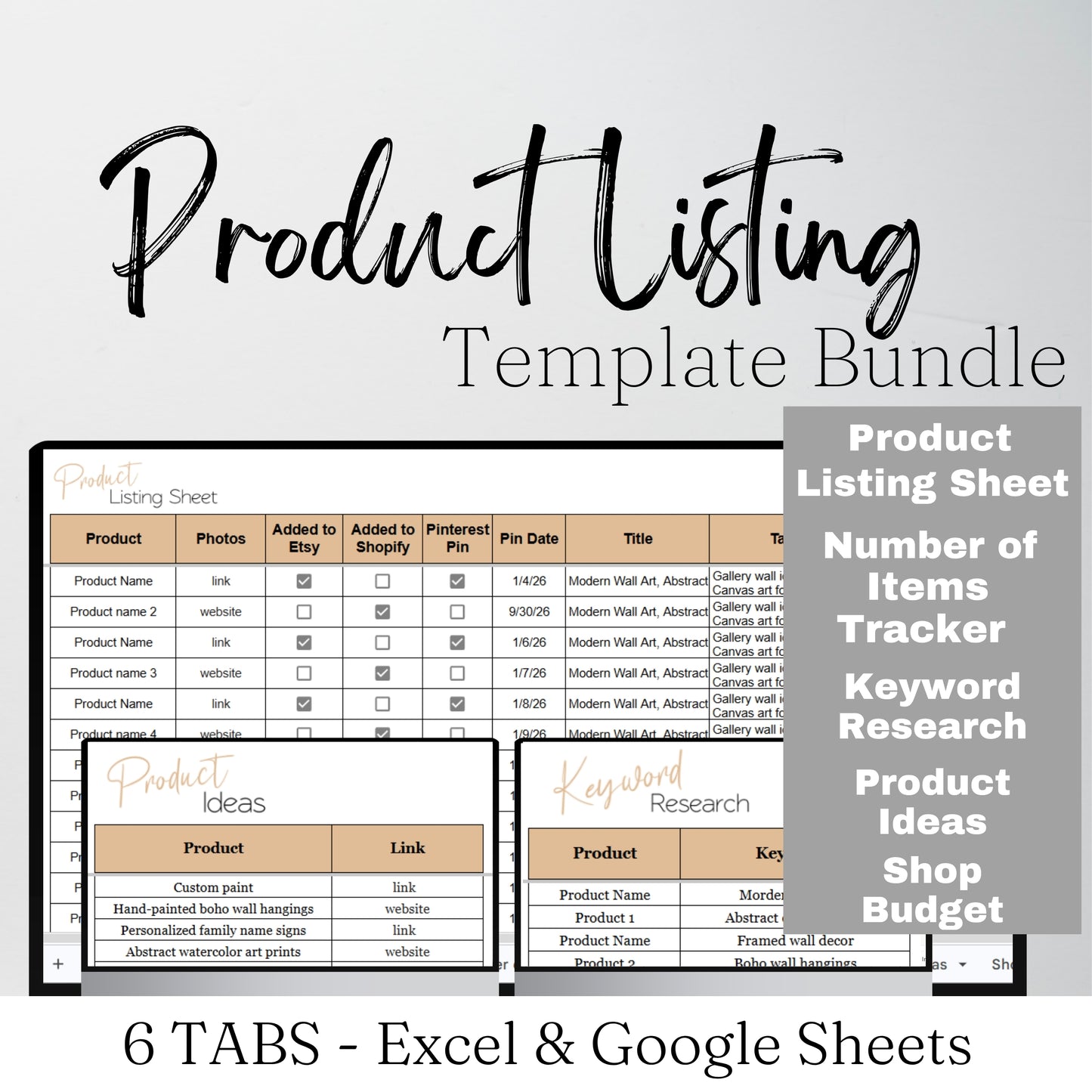 Product Listing Template Organization Sheet for Etsy - Google Sheet
