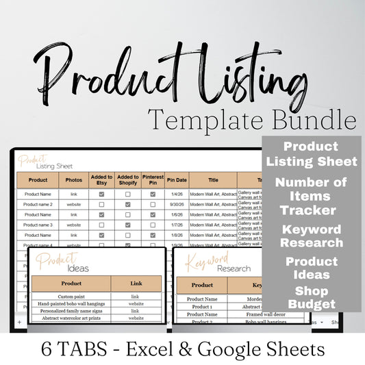 Product Listing Template Organization Sheet for Etsy - Google Sheet