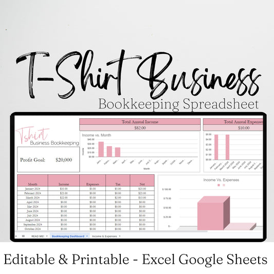 T-shirt Bookkeeping Template Google Sheets Excel Spreadsheet