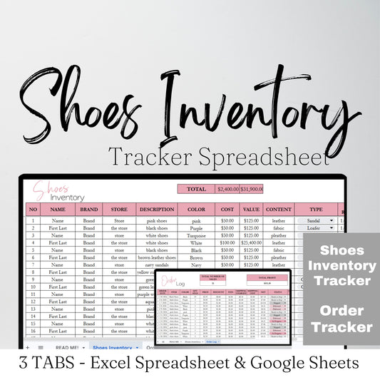 Shoes Inventory Tracker Google Sheet and Excel Spreadsheet Template.
