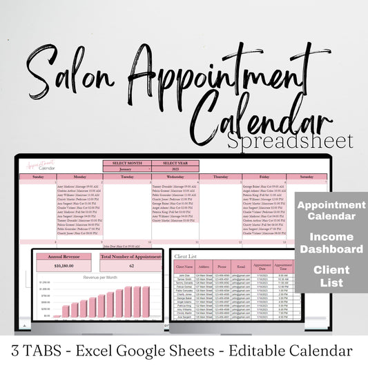 Salon Appointment Calendar Google Sheet Excel Spreadsheet