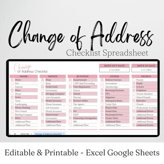 Change of Address Checklist Google Sheet