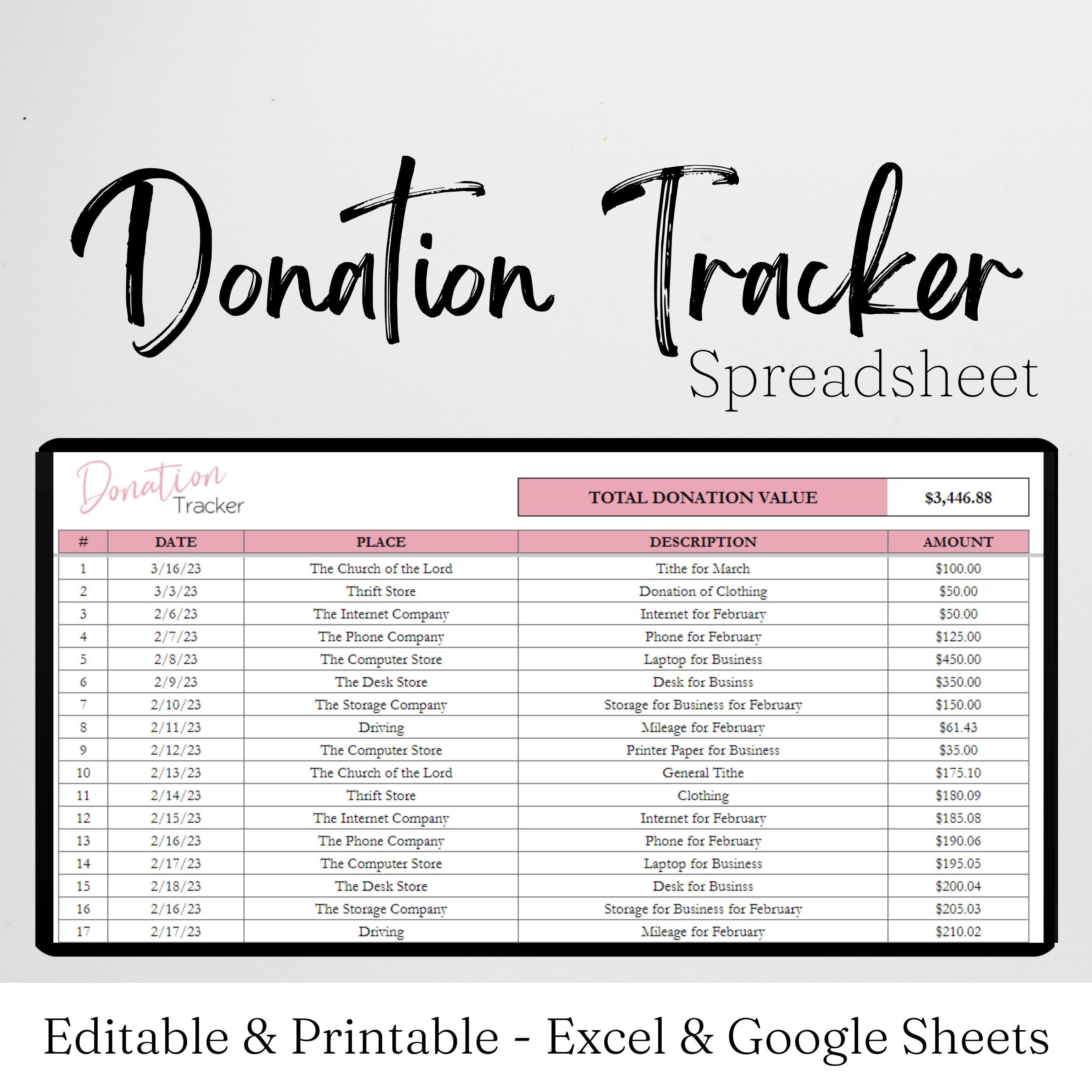 Donation Tracker Google Sheet and Excel Spreadsheet – Savvy and Thriving