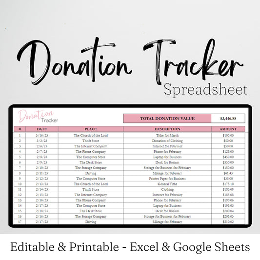 Donation Tracker Google Sheet and Excel Spreadsheet