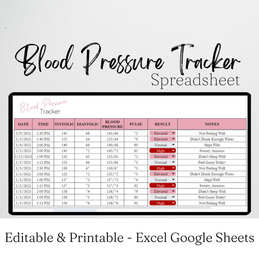 Blood Pressure Tracker Google Sheet