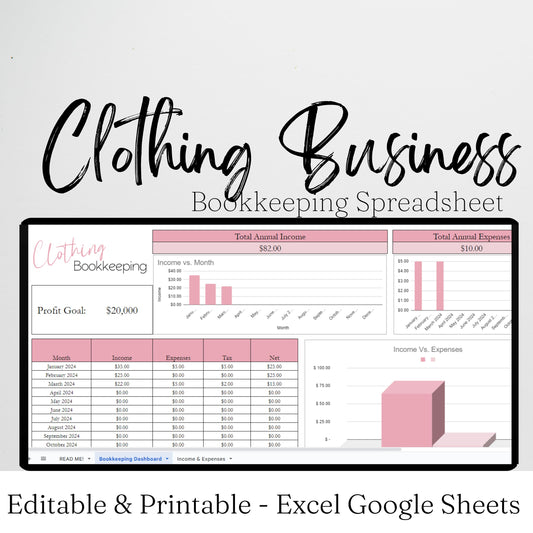 Clothing Bookkeeping Template Google Sheets Excel Spreadsheet