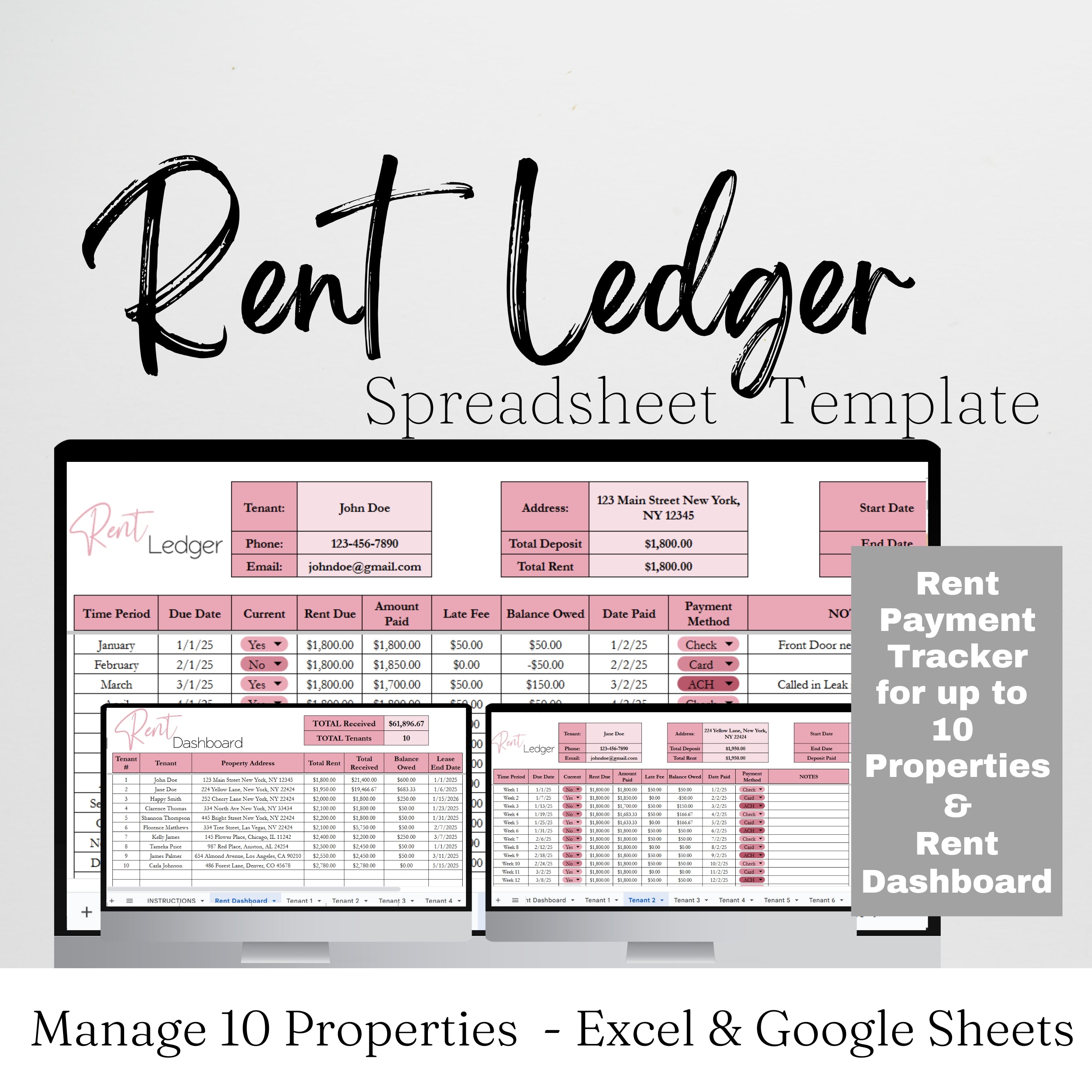 Weekly Rent Sheet Rent Ledger Template Google Sheets and Excel Spreadsheet – Savvy and ...