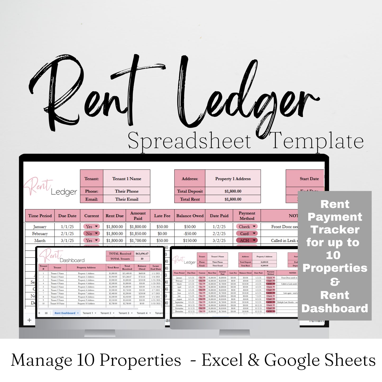 Rent Ledger Template Google Sheets and Excel Spreadsheet
