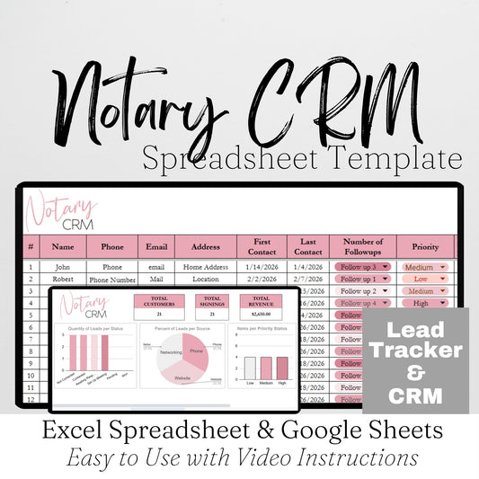 Notary CRM Template for Google Sheets and Excel Spreadsheet: Lead Tracker