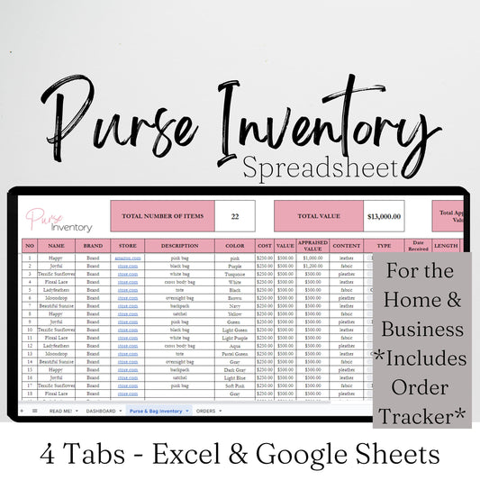 Purse Inventory Tracker Google Sheets