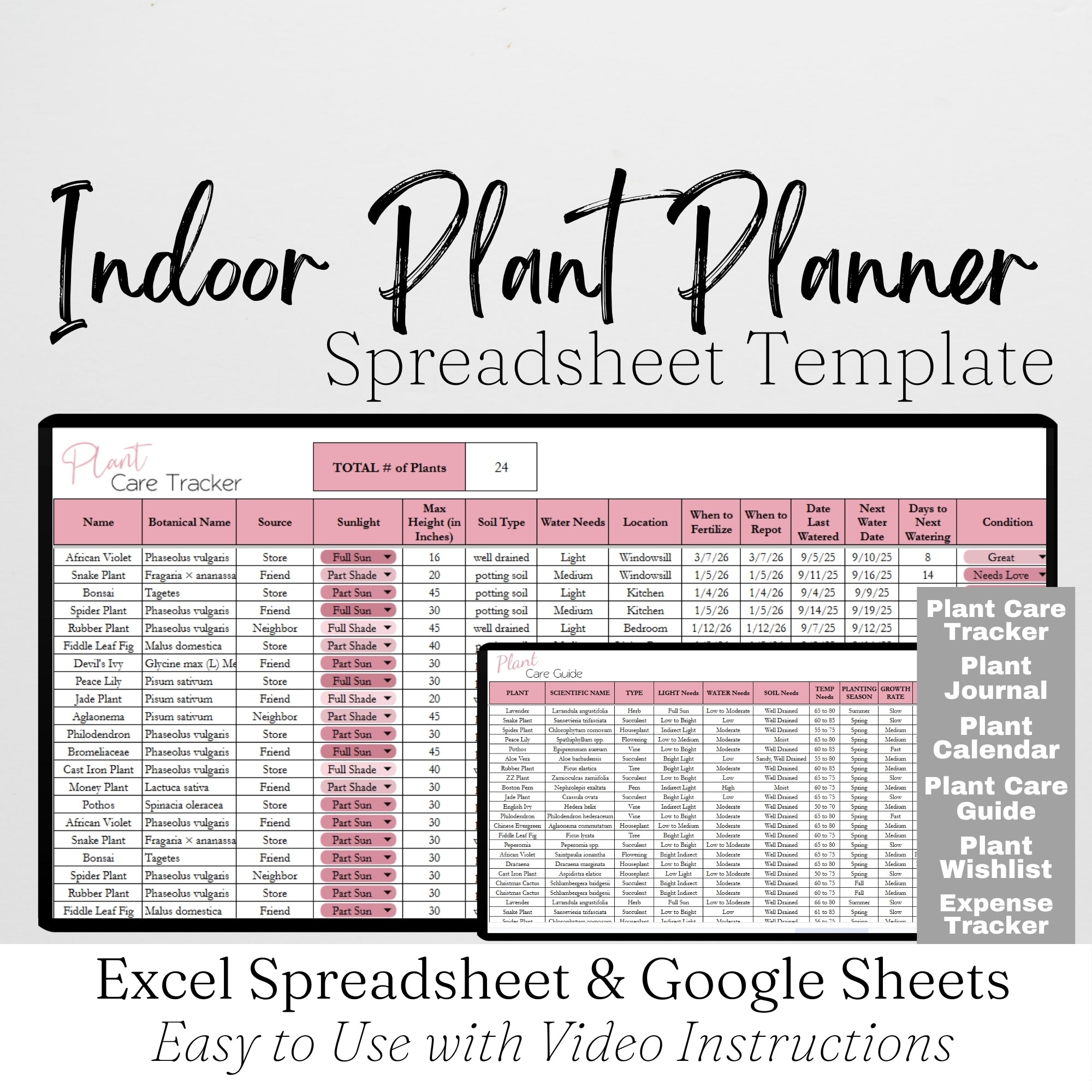 Indoor Plant Planner Template Excel Spreadsheet and Google Sheets – Savvy and Thriving