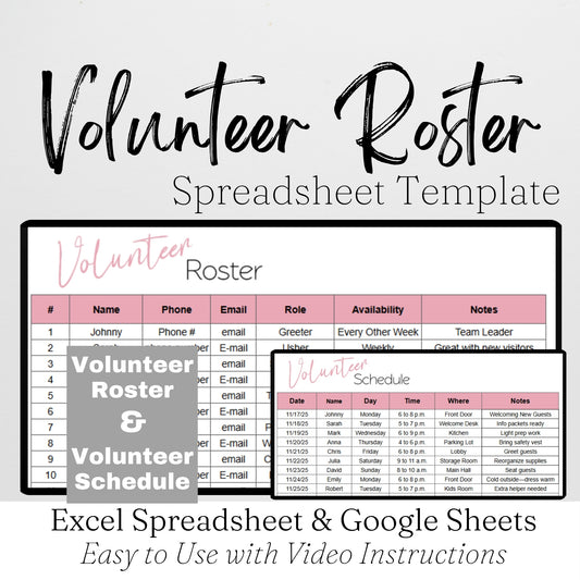 Volunteer Roster Template Google Sheets and Excel Spreadsheet