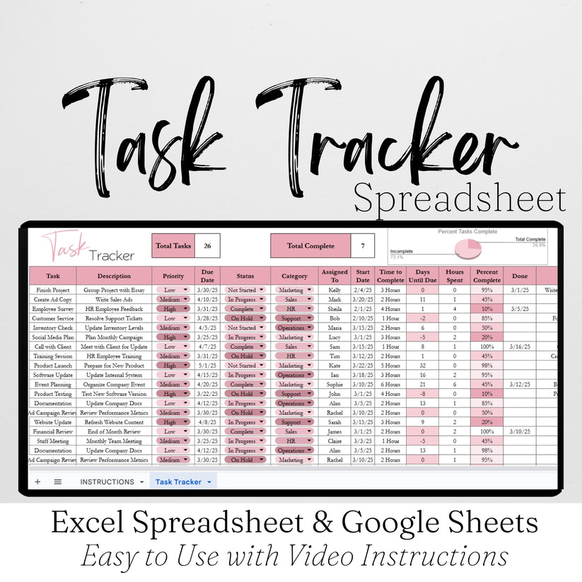 Task Tracker Template Google Sheets and Excel Spreadsheet – Savvy and ...