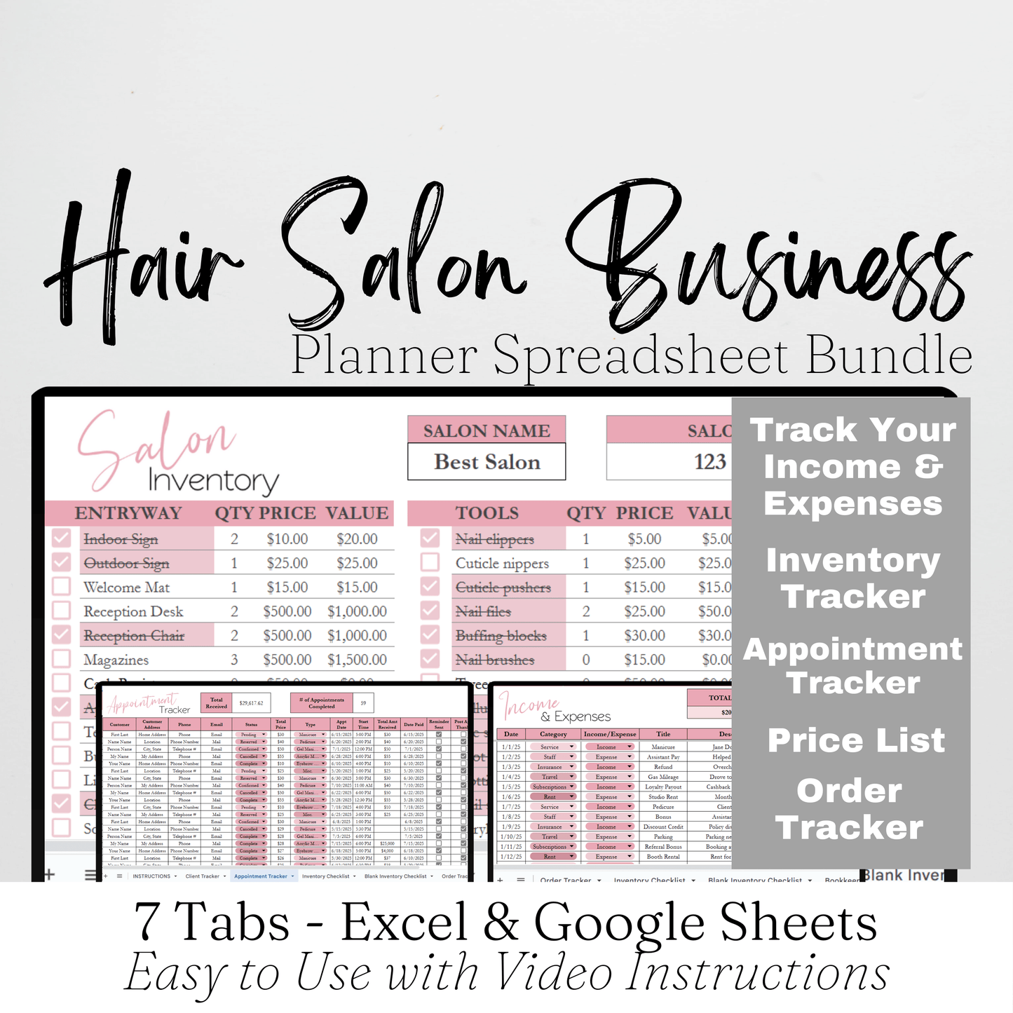 Hair Salon Business Bundle Template Google Sheets Excel Spreadsheet