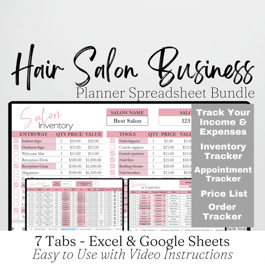 Hair Salon Business Bundle Template Google Sheets Excel Spreadsheet