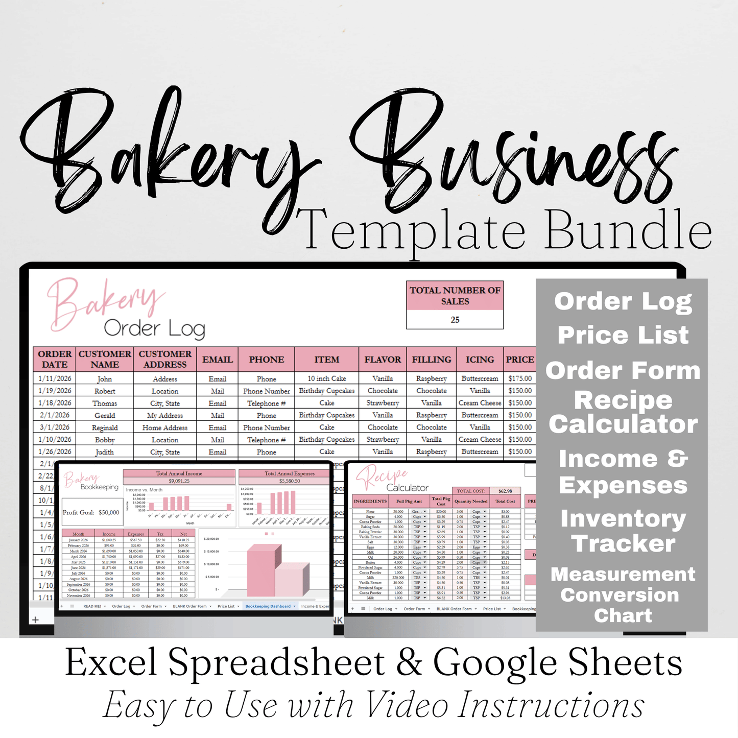 Bakery Business Template Bundle Google Sheet and Excel Spreadsheet