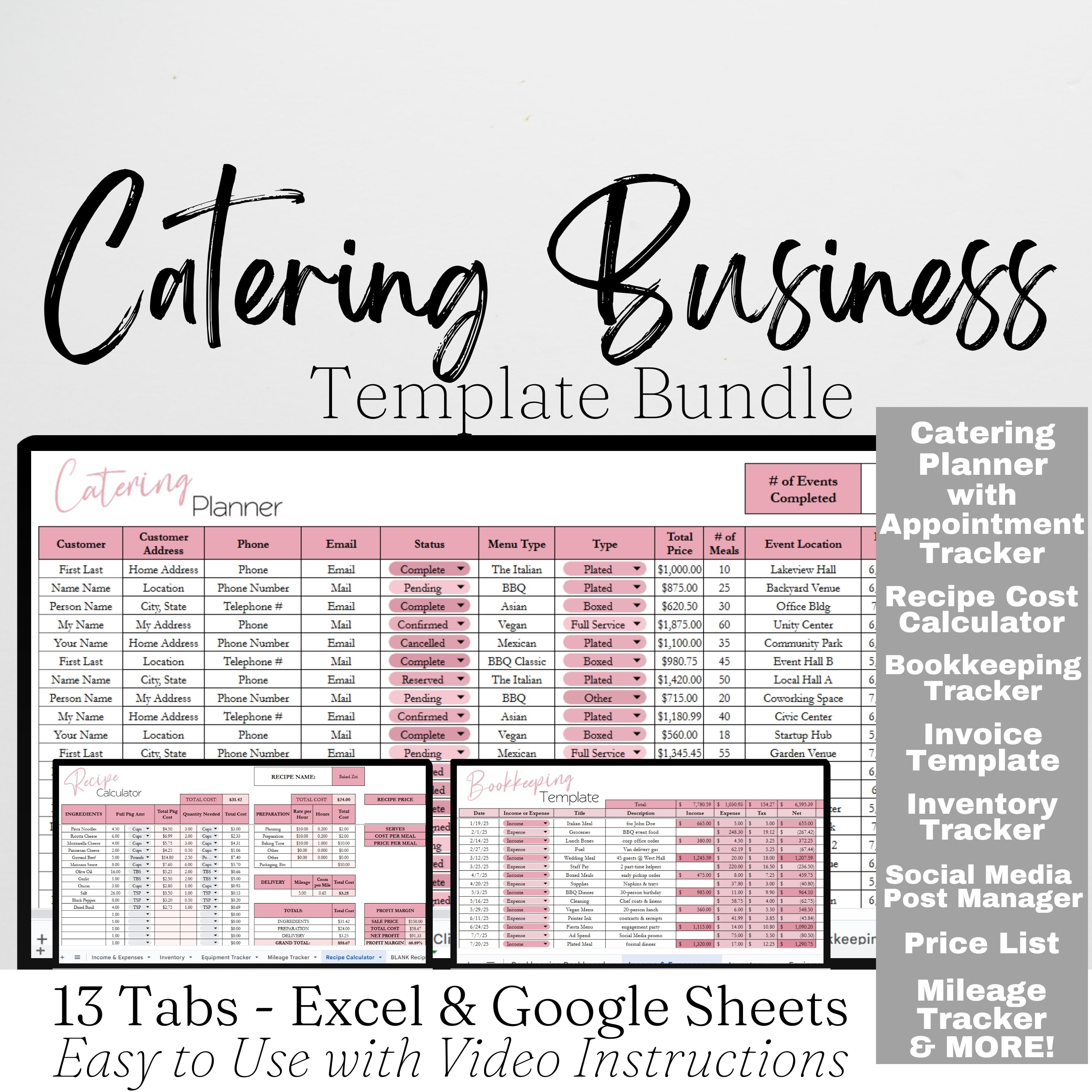 Catering Business Planner Template Bundle Google Sheet and Excel Sprea ...