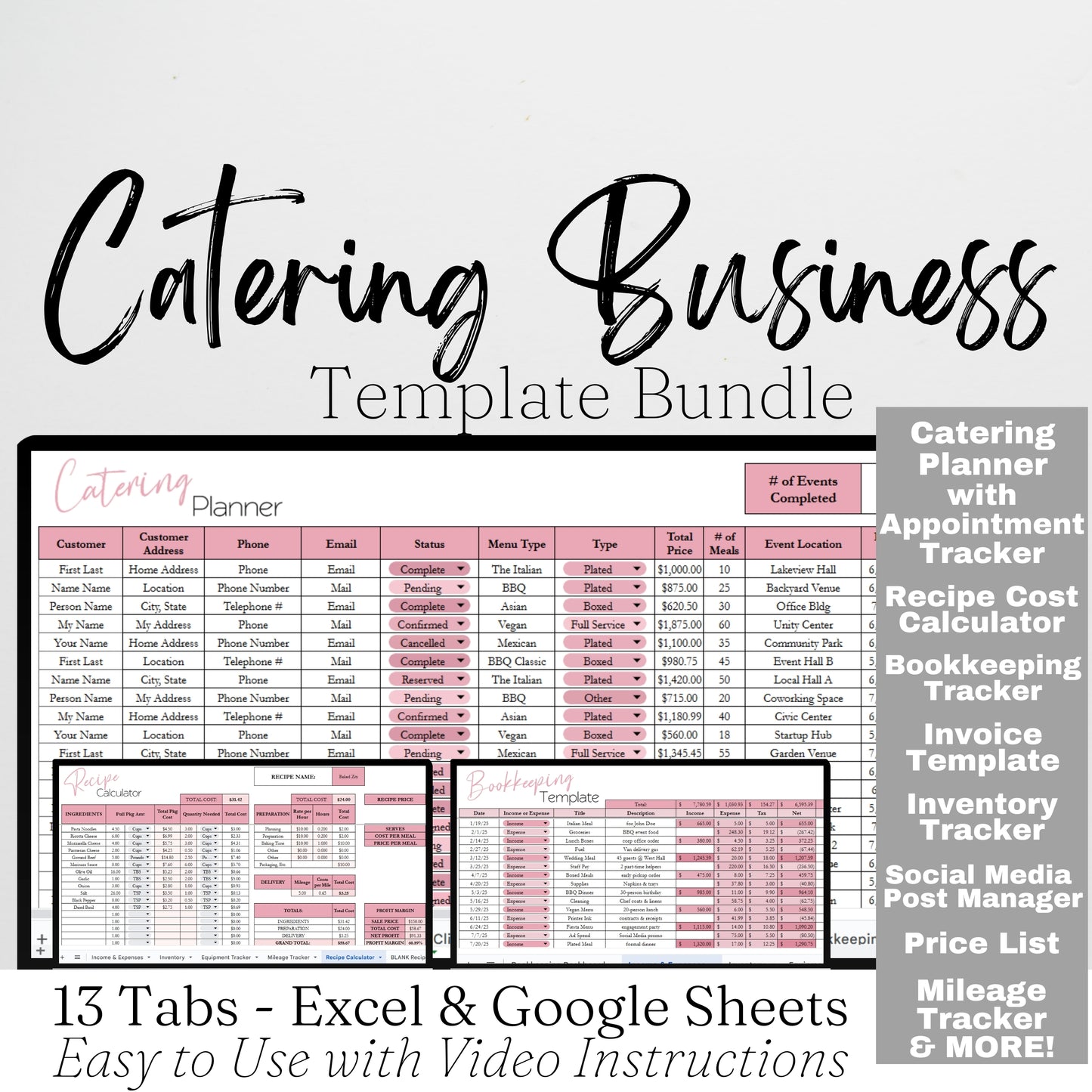 Catering Business Planner Template Bundle Google Sheet and Excel Spreadsheet